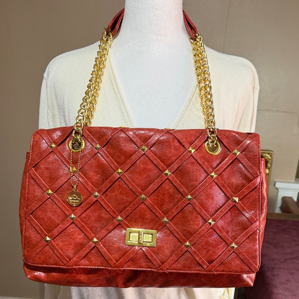 Big Buddah Burnt Orange Quilted Chain-Handle Shoulder Bag
